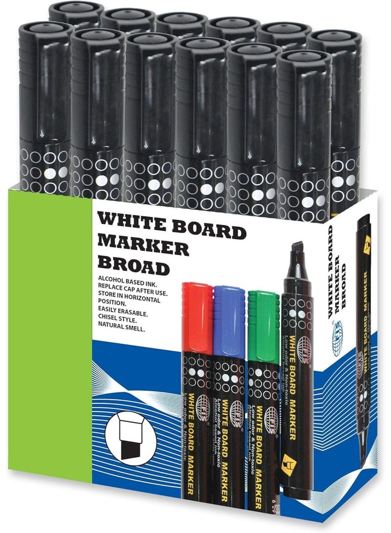 FIS White Board Marker, Broad Line Size, Waterproof, Low Odor, Non-Toxic, Alcohol Based Ink, Chisel Tip Style, Box of 12 Pieces, Black Color - FSMKWB04BK - Image 2